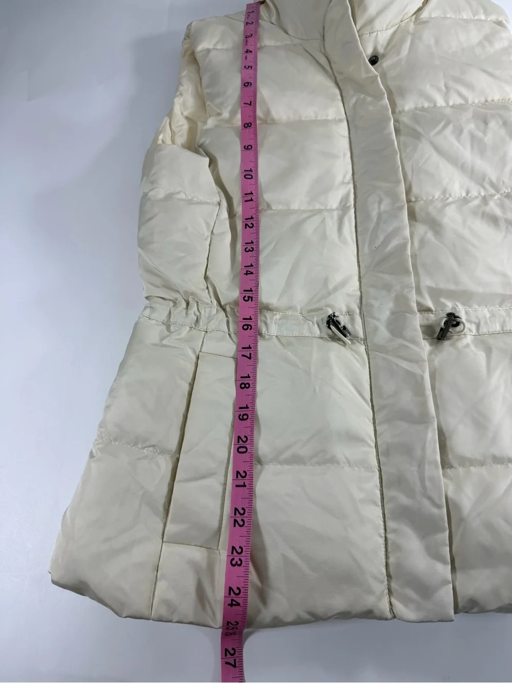 Banana Republic Ivory Down Puffer Vest XS Cinched Waist Longline Y2K